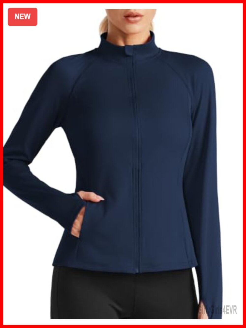PINSPARK Women's Full Zip Athletic Jacket with Pockets & Thumbholes